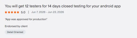 Client review: You will get 12 testers for 14 days closed testing for your android app