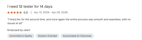 Client review: I need 12 tester for 14 days