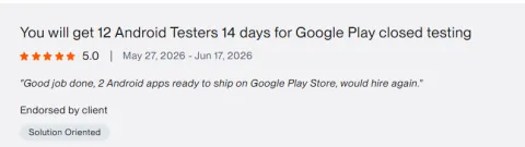 Client review: You will get 12 Android Testers 14 days for Google Play closed testing